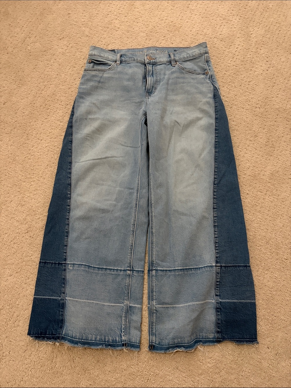 American Eagle Outfitters Two-Tone Blue Wide-Leg Jeans